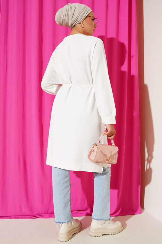 Loyşa İp Kuşaklı Uzun Tunik Ekru