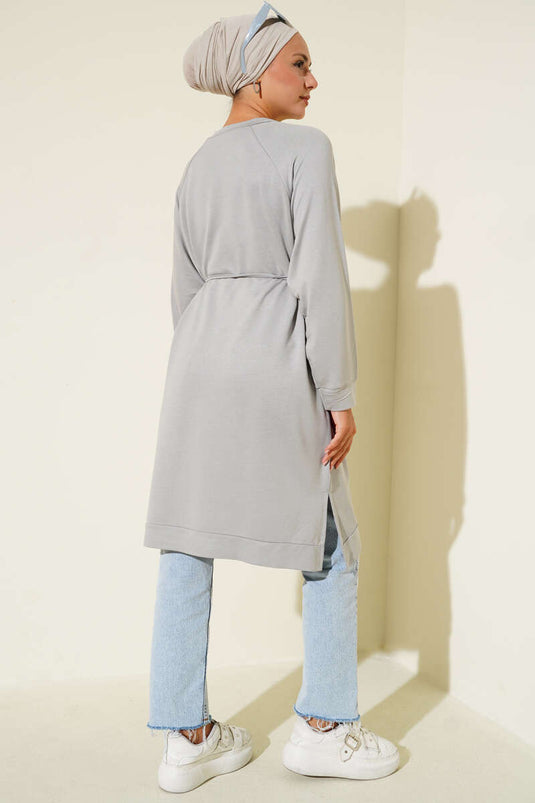 Loyşa İp Kuşaklı Uzun Tunik Gri