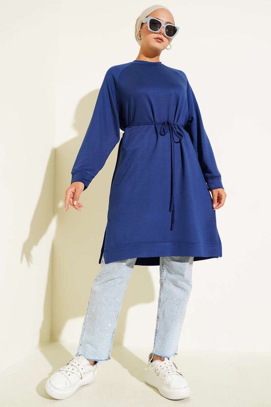 Tunique longue avec ceinture en corde Loyşa bleu marine