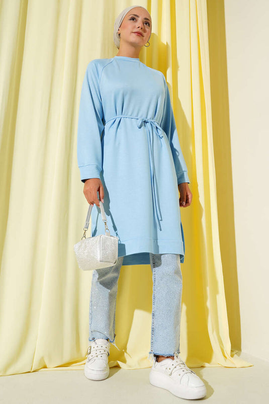 Loyşa İp Kuşaklı Uzun Tunik Mavi