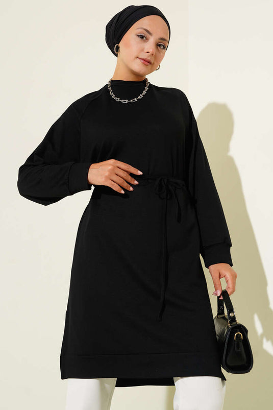 Loyşa İp Kuşaklı Uzun Tunik Siyah
