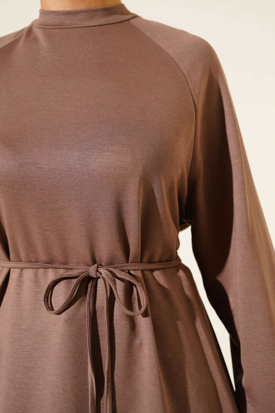Tunique longue avec ceinture en corde Loyşa en vison
