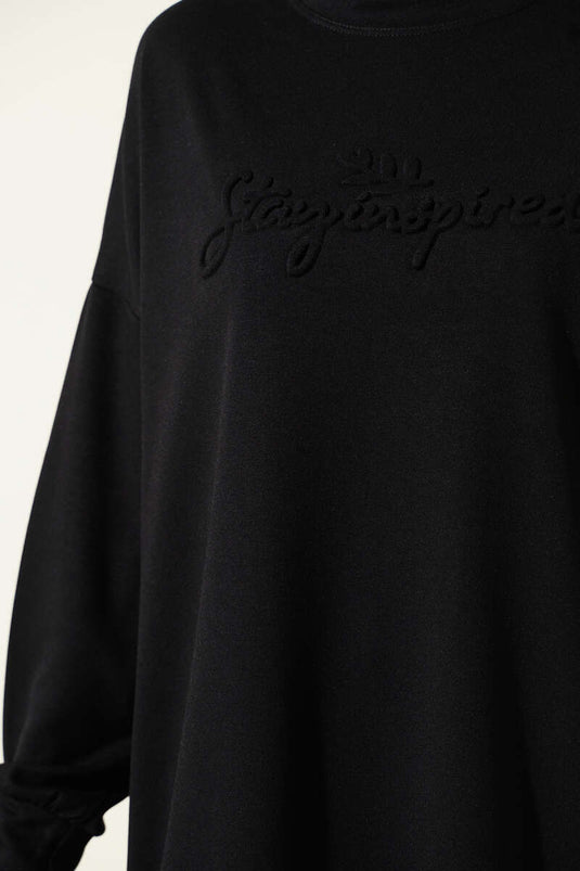 Loysha Embossed Lettered Casual Two Piece Suit Black