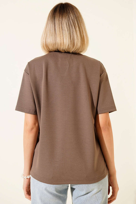 Loisha Heart Embroidered T-shirt, Mink