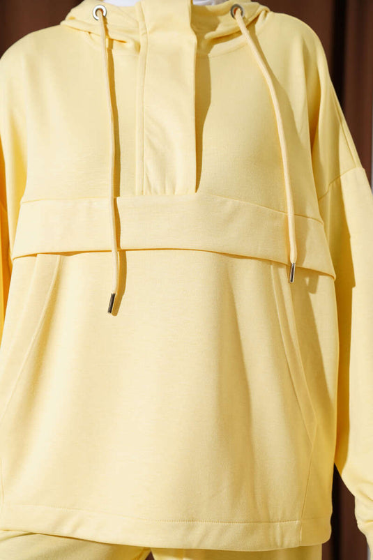 Loyşa Kanguru Cepli Fermuarlı İkili Takım Sarı