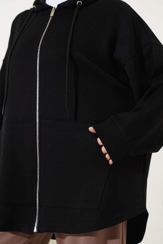 كارديجان لويزا بغطاء رأس وسحاب أسود