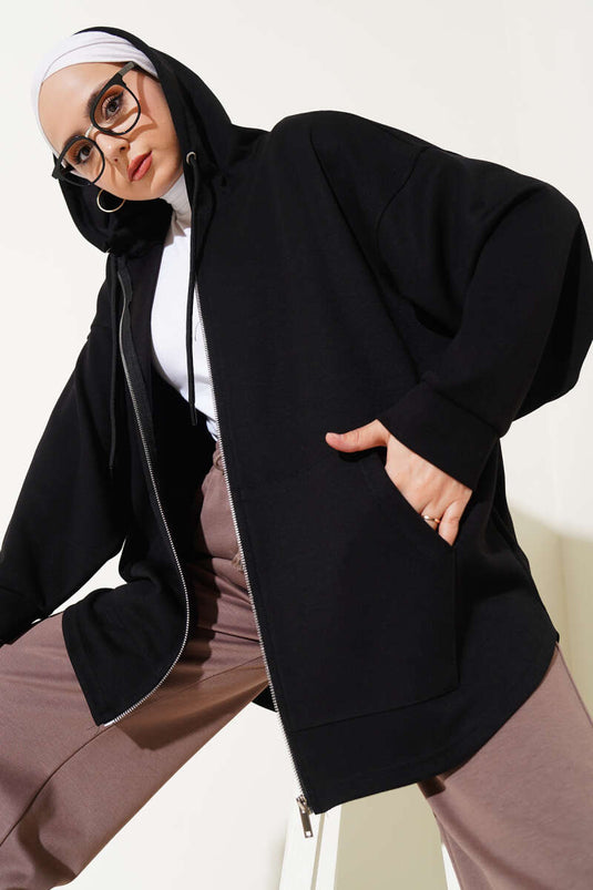 Gilet Loyşa à capuche et fermeture éclair noir