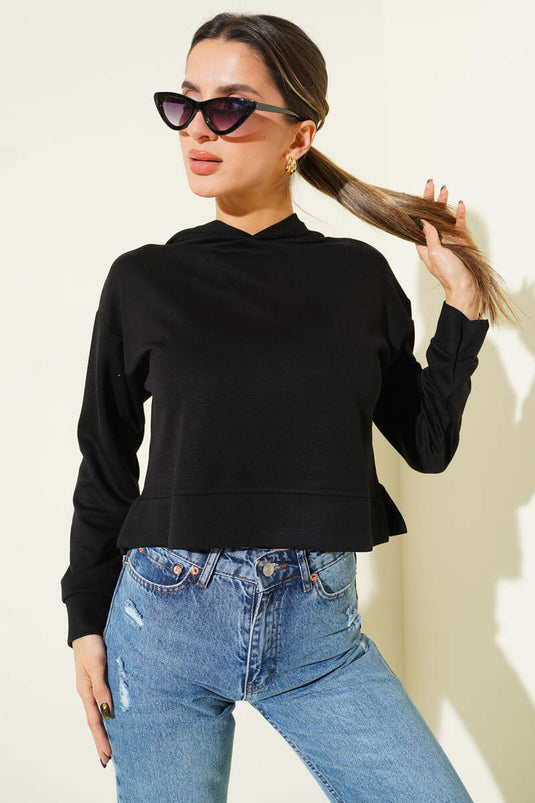 Loisha Hooded Short Sweatshirt Black