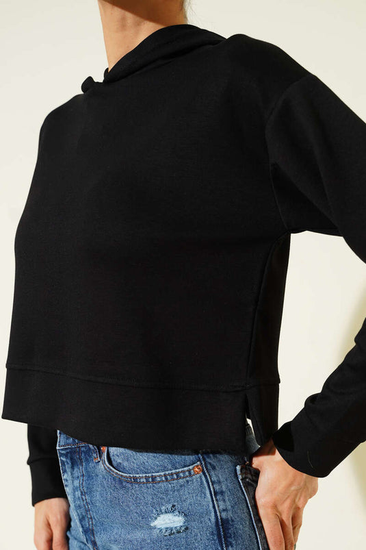 Loisha Hooded Short Sweatshirt Black