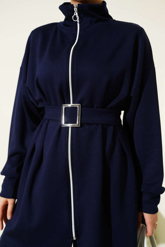 Loyşa Belt Detailed Two-Piece Suit Navy Blue