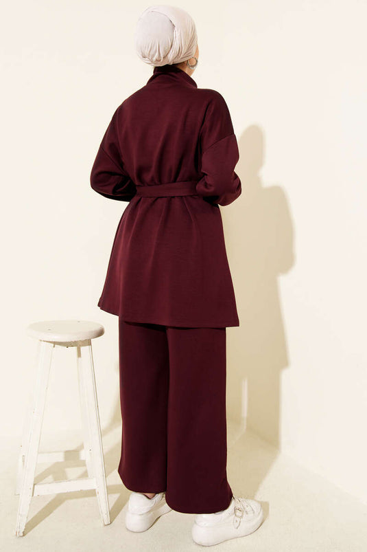 Loyşa Kemer Detaylı İkili Takım Mürdüm