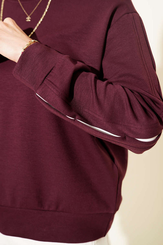 Loyşa Sweatshirt met Mouwdetail in Bessenrood