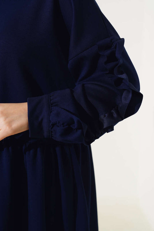 Loyşa Ruffled Sleeve Cardigan Navy Blue