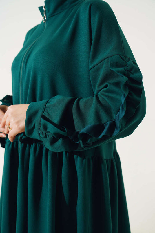Loyşa Sleeve Ruffled Cardigan Emerald