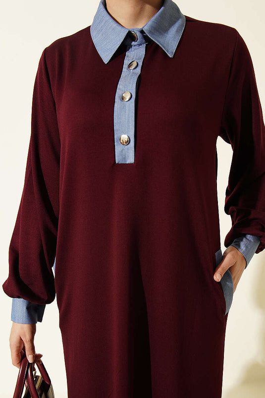 Bordeaux Gestreiftes Jeanskleid