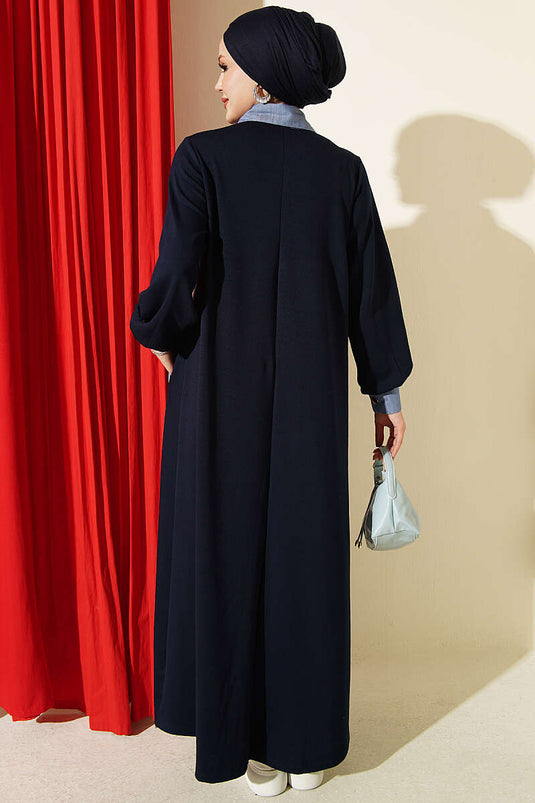 Navy Denim Kleid Mit Rüschen