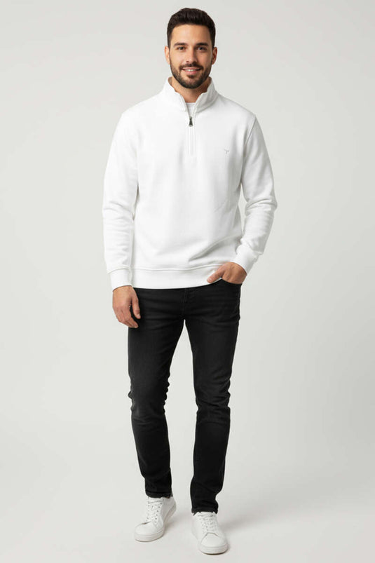 Sweat-shirt pour homme en tissu Loyşa à demi-fermeture éclair écru
