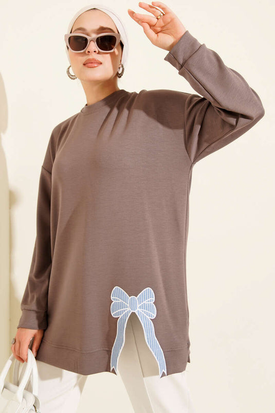 Loyşa Kurdele Nakış Detaylı Tunik Vizon