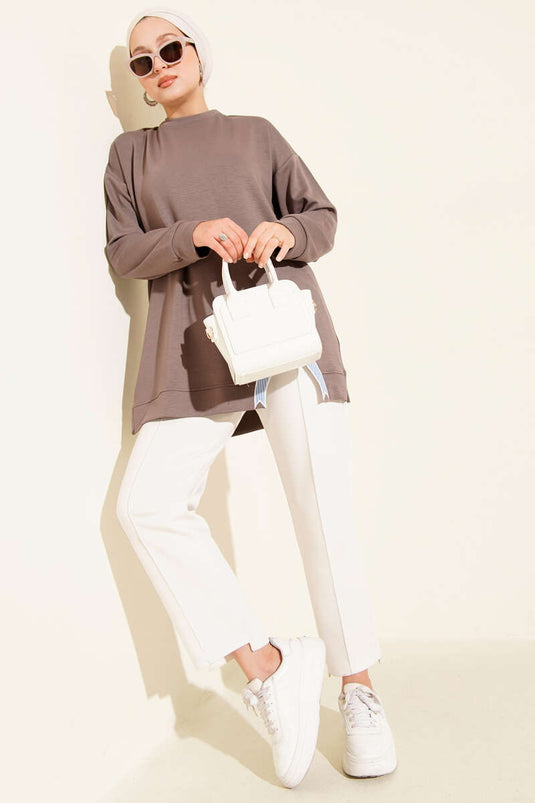 Loyşa Kurdele Nakış Detaylı Tunik Vizon