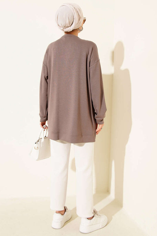 Loyşa Kurdele Nakış Detaylı Tunik Vizon