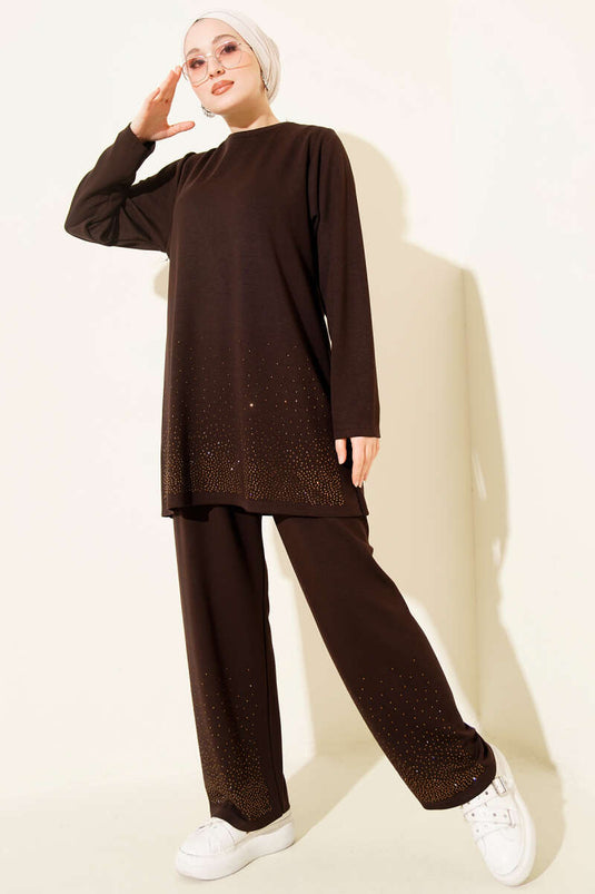 Ensemble double mini Loyşa orné de pierres, café amer