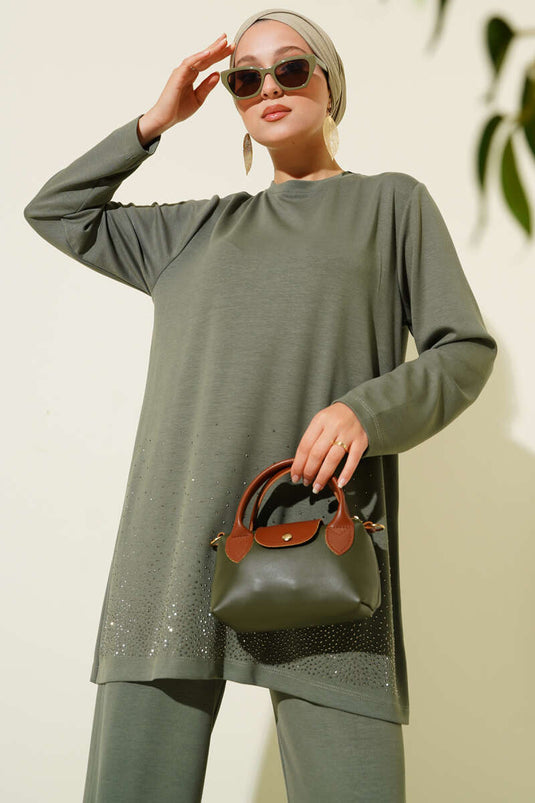 Loyşa Mini Taş Süslemeli İkili Takım Çağla Yeşili