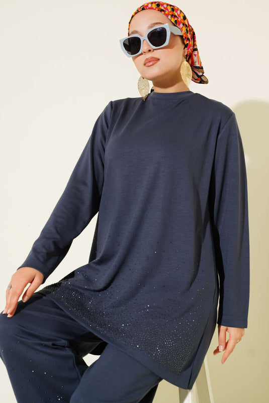 Loyşa Mini Taş Süslemeli İkili Takım Füme