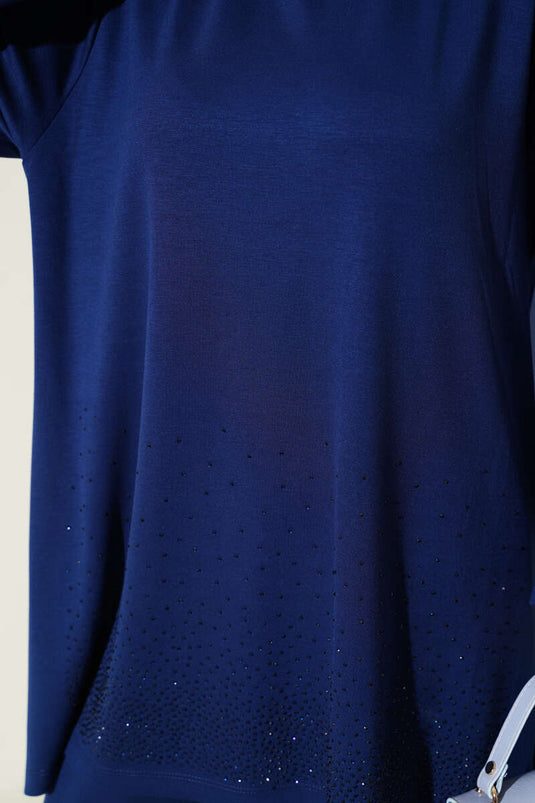 Loyşa Mini Stone Embellished Two Piece Suit Navy Blue