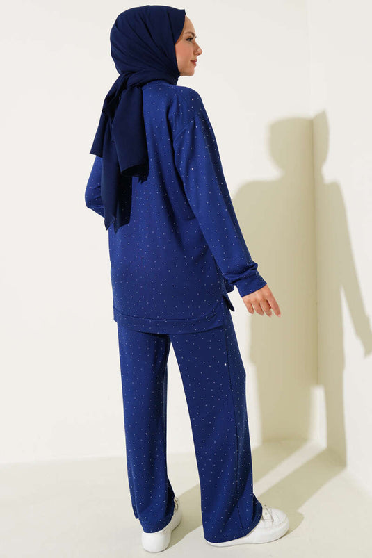 Loyşa Mini-Zweiteiler mit Steinverzierung Marineblau