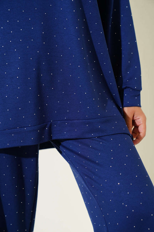 Loyşa Mini Taşlı Süslemeli İkili Takım Lacivert