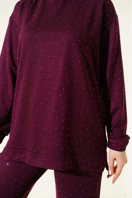 طقم لوياشا ميني مزين بالأحجار مزدوج اللون البرغندي