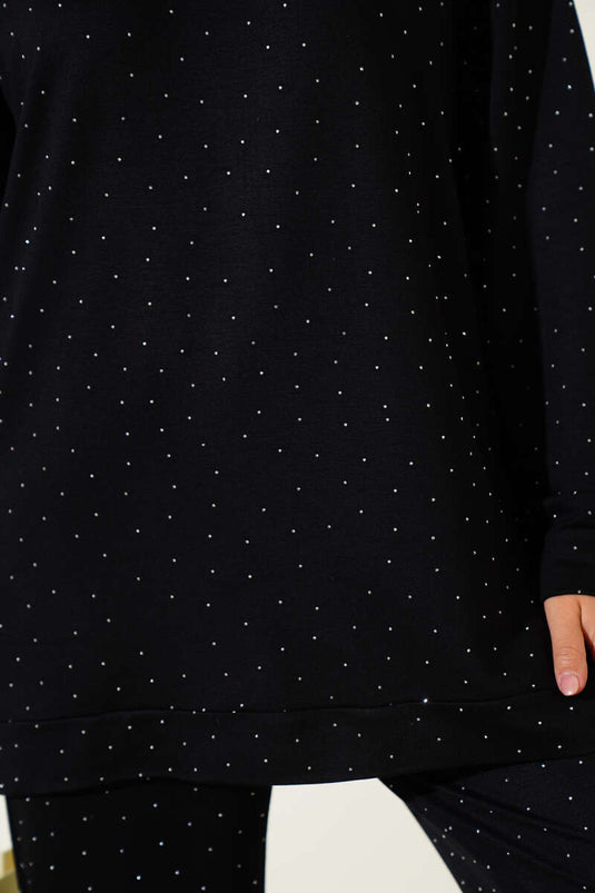 Loyşa Mini Taşlı Süslemeli İkili Takım Siyah