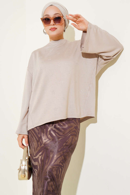 Loyşa Mini Star Stone Bluse Beige