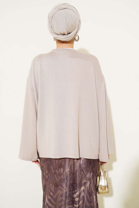 Loyşa Mini Yıldız Taşlı Bluz Bej