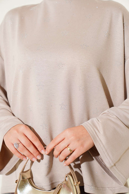Loyşa Mini Star Stone Bluse Beige