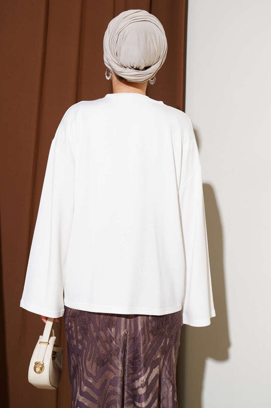 Loyşa Mini Yıldız Taşlı Bluz Ekru