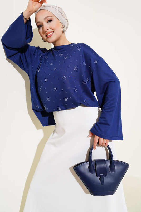 Loyşa Mini Star Stone Bluse Marineblau