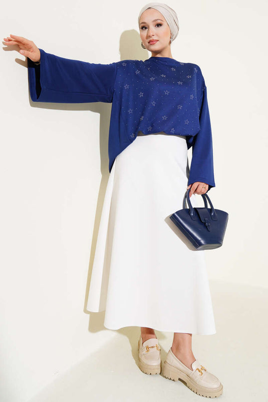 Loyşa Mini Yıldız Taşlı Bluz Lacivert