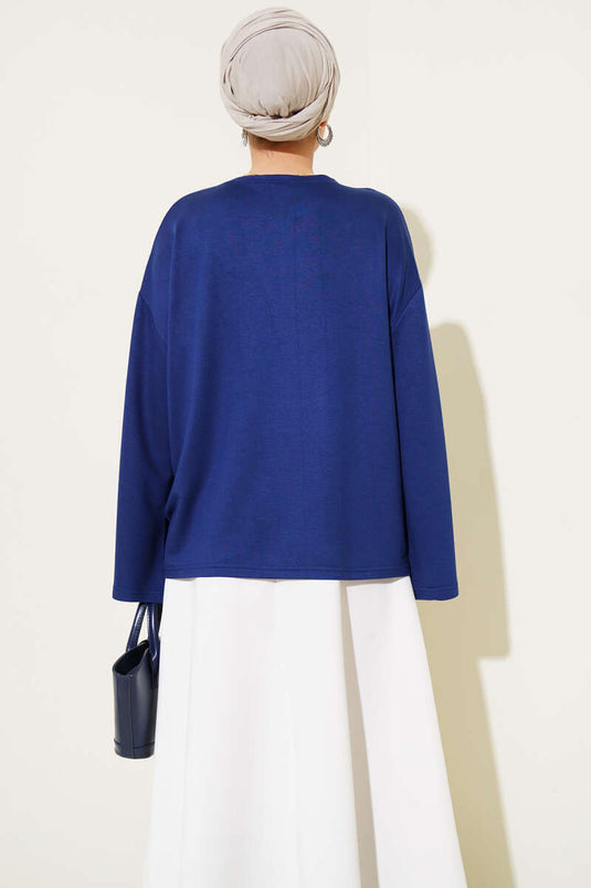 Loyşa Mini Yıldız Taşlı Bluz Lacivert