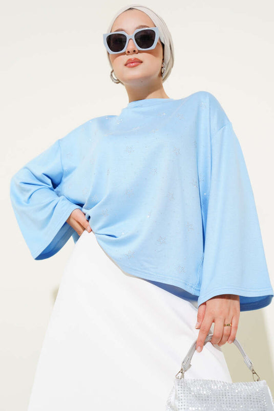 Loyşa Mini Yıldız Taşlı Bluz Mavi