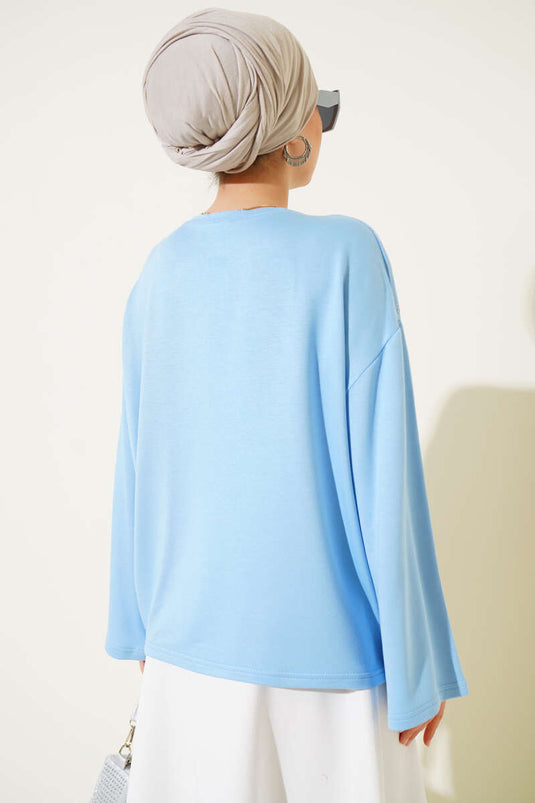 Loyşa Mini Yıldız Taşlı Bluz Mavi