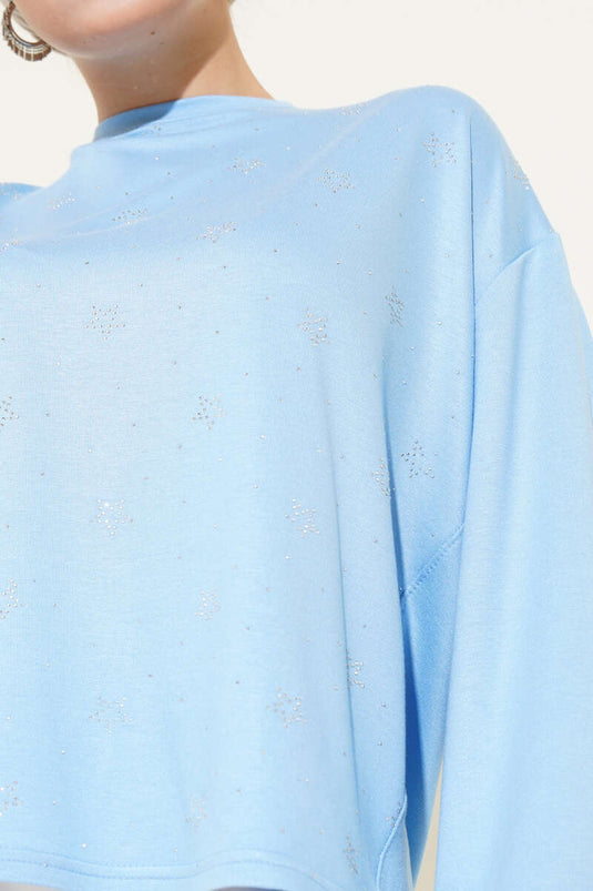 Loyşa Mini Yıldız Taşlı Bluz Mavi