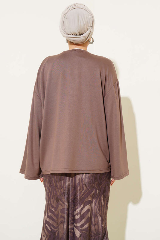 Loyşa Mini Yıldız Taşlı Bluz Vizon