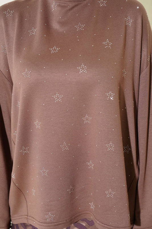 Loyşa Mini Yıldız Taşlı Bluz Vizon