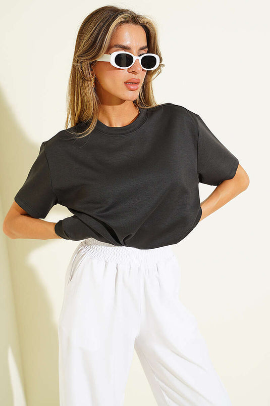 Loyşa Omuz Dikişli T-shirt Füme