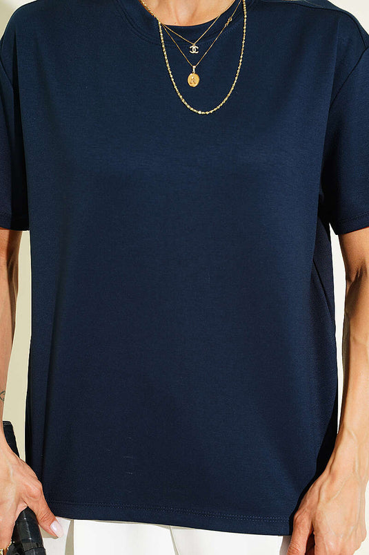 Loyşa Omuz Dikişli T-shirt Lacivert