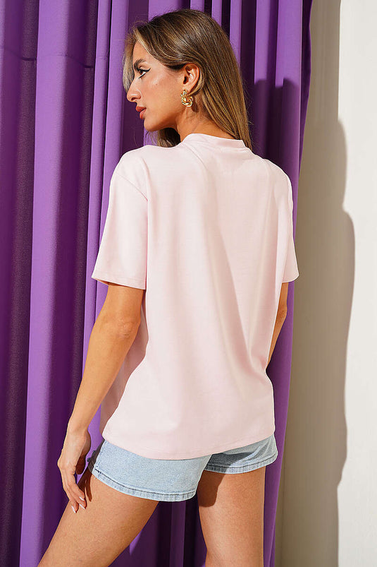 Loyşa Omuz Dikişli T-shirt Pembe