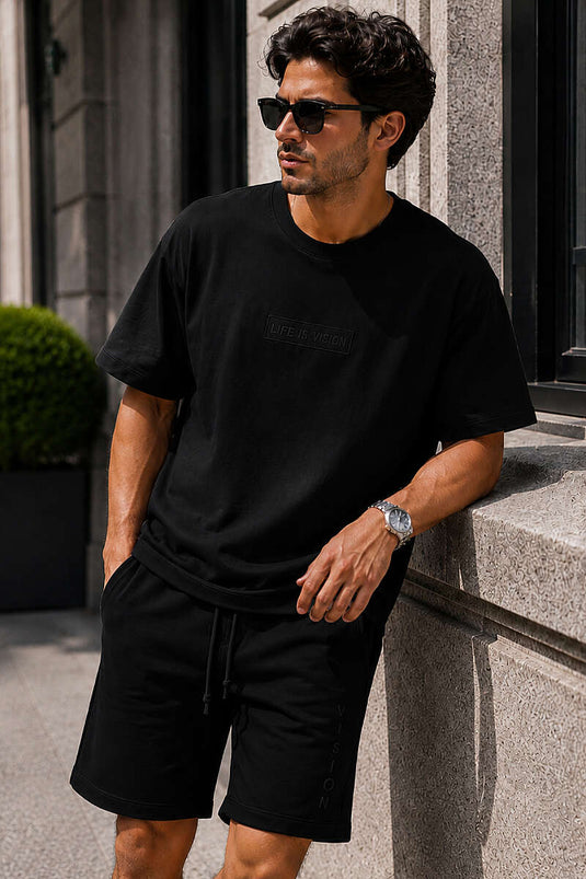 Ensemble deux pièces pour homme avec short imprimé devant Loyşa, noir