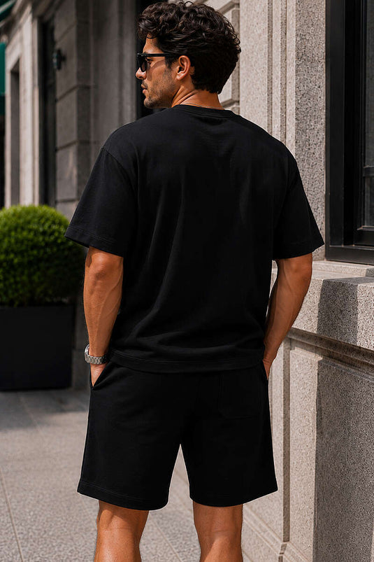 Ensemble deux pièces pour homme avec short imprimé devant Loyşa, noir