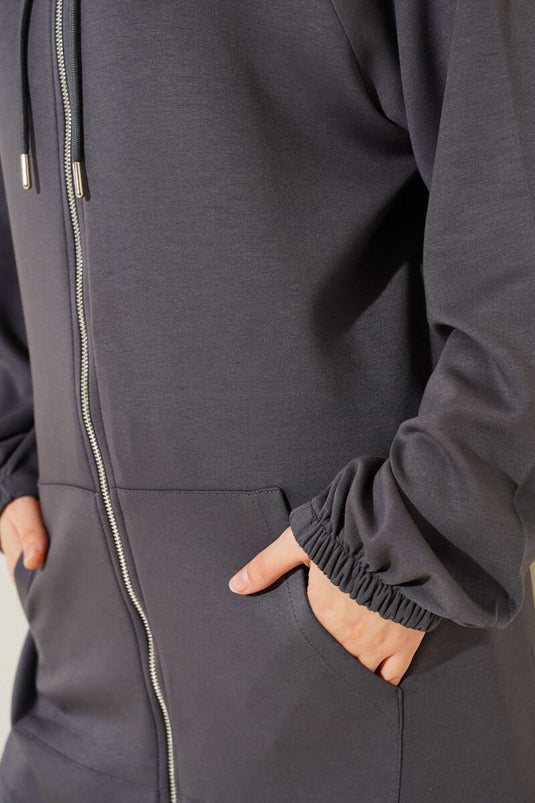 Zippered Two-Piece Set with Hood in Charcoal